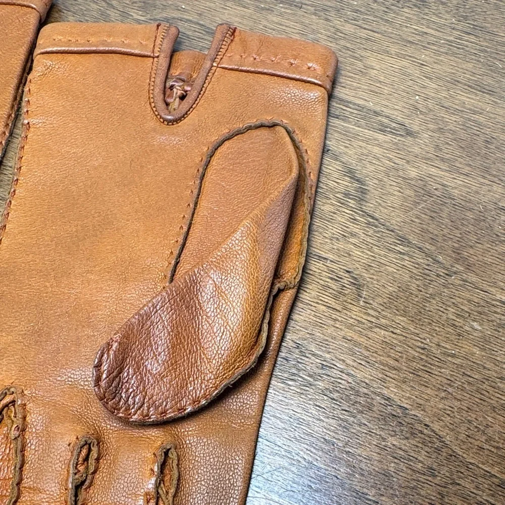 Vintage Gant Jonquet France Basket Weave Caramel Leather Driving Gloves